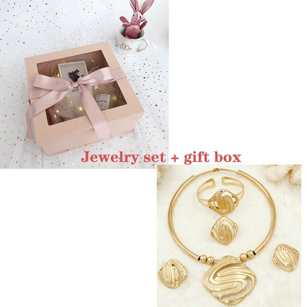 Liffly Fashion Bridal Jewelry Sets for Women Dubai Gold Big Necklace Earrings Bracelet Ring Wedding Engagement Jewelry Set