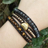 Love Bracelet Jewelry Handmade Wrap Bracelet Heart Natural Stone Bracelet Tiger Eye 3 Strands Leather Rope Woven Bracelet