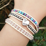 Love Bracelet Jewelry Handmade Wrap Bracelet Heart Natural Stone Bracelet Tiger Eye 3 Strands Leather Rope Woven Bracelet