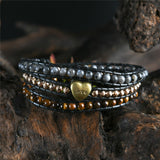 Love Bracelet Jewelry Handmade Wrap Bracelet Heart Natural Stone Bracelet Tiger Eye 3 Strands Leather Rope Woven Bracelet