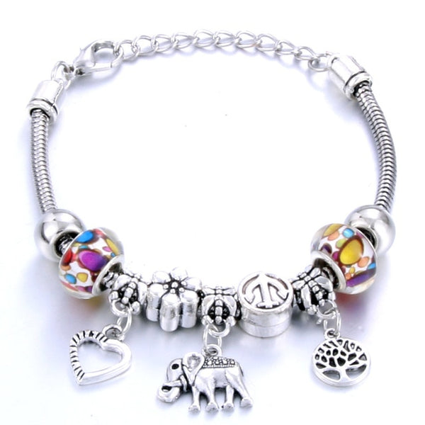 Love Tree of Life Elephantshape Bracelet Jewelry 6 Colors Silver Lobster Buckle Snake Chain Bangles Beaded Bracelet Fit Jewelry