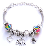 Love Tree of Life Elephantshape Bracelet Jewelry 6 Colors Silver Lobster Buckle Snake Chain Bangles Beaded Bracelet Fit Jewelry