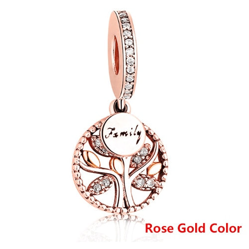 Luxury 925 Sterling Silver FAMILY TREE WITH CUBIC ZIRCONIA Bead Charms Fit Original Pandora Charm Bracelet DIY Authentic Jewelry