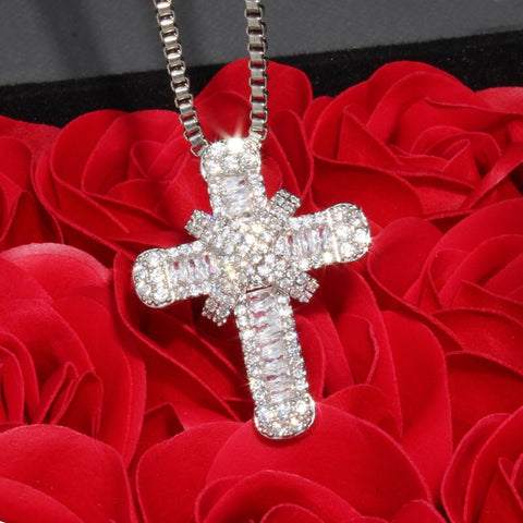 Luxury Cross Pendant Necklace Clear Cubic Zircon Necklace Pendant for Men Women Christmas gift