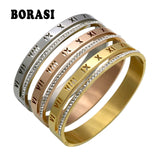 Luxury Crystal Roman Numerals Cuff Bracelets & Bangles Women Bijoux Brand Design Gold Color Rhinestones Arm Pulseira Feminina