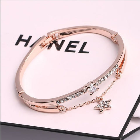 Luxury Famous Brand Jewelry Rose Gold Stainless Steel Bracelets & Bangles Female Heart Forever Love Charm Bracelet For Women