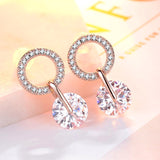 Luxury Female White Round Stud Earrings Fashion 925 Silver Wedding Jewelry Double Crystal Zircon Earrings For Women