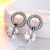 Luxury Female White Round Stud Earrings Fashion 925 Silver Wedding Jewelry Double Crystal Zircon Earrings For Women