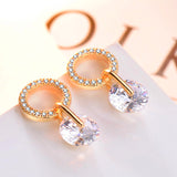 Luxury Female White Round Stud Earrings Fashion 925 Silver Wedding Jewelry Double Crystal Zircon Earrings For Women