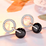 Luxury Female White Round Stud Earrings Fashion 925 Silver Wedding Jewelry Double Crystal Zircon Earrings For Women