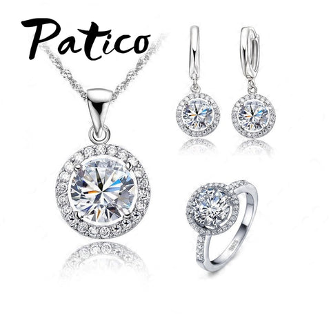 Luxury Women Wedding Necklace Earrings Ring Bridal Jewelry Set 925 Sterling Silver AAA Zircon Crystal Anniversary Gift