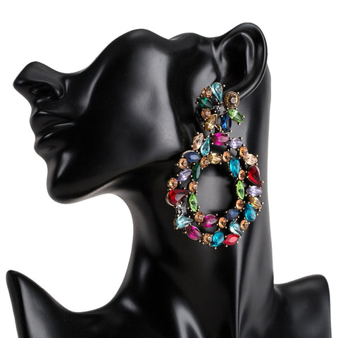 Luxury crystal drop earrings for women 2019 big colorful statement earrings large rhinestone earings bold Fashion Jewellery