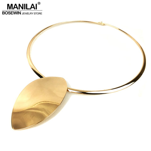 MANILAI Oval Shiny Metal Statement Chokers Necklaces For Women Big Collar Torques Geometric Necklace Fashion Jewelry Punk