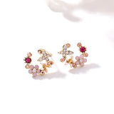 MENGJIQIAO 2018 Korean New Colorful Rhinestone Wreath Stud Earrings For Women Sweet Flower Shell Small Cirlce Brincos Gift