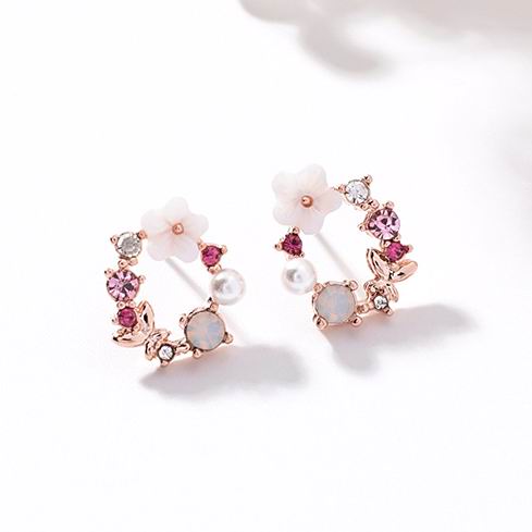 MENGJIQIAO 2018 Korean New Colorful Rhinestone Wreath Stud Earrings For Women Sweet Flower Shell Small Cirlce Brincos Gift