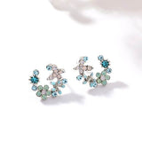 MENGJIQIAO 2018 Korean New Colorful Rhinestone Wreath Stud Earrings For Women Sweet Flower Shell Small Cirlce Brincos Gift