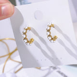 MENGJIQIAO 2019 New Hot Sale Vintage Colorful Rhinestone Small Hoop Earrings Women Fashion Simulated Pearl Semicircle Pendientes