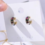 MENGJIQIAO 2019 New Hot Sale Vintage Colorful Rhinestone Small Hoop Earrings Women Fashion Simulated Pearl Semicircle Pendientes