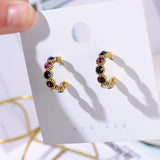 MENGJIQIAO 2019 New Hot Sale Vintage Colorful Rhinestone Small Hoop Earrings Women Fashion Simulated Pearl Semicircle Pendientes