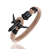 MKENDN Fashion Airplane Anchor Bracelets Men Charm Rope Chain Paracord Bracelet Male Women Air force style Wrap Metal Sport Hook