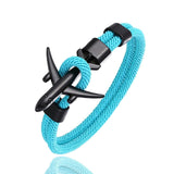 MKENDN Fashion Airplane Anchor Bracelets Men Charm Rope Chain Paracord Bracelet Male Women Air force style Wrap Metal Sport Hook