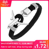 MKENDN Fashion Airplane Anchor Bracelets Men Charm Rope Chain Paracord Bracelet Male Women Air force style Wrap Metal Sport Hook