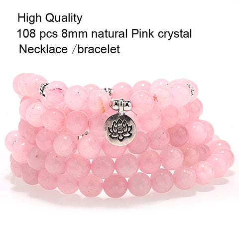 Mcllroy women necklace/Yoga/ female beads fashion Pink crystal 8MM Natural Stone Necklaces Women Meditation Yoga Jewelry 2019