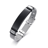 Meaeguet Personalized Bangle Men's Slide Mesh Bracelet Silver Customized Name Wristband Stainless Steel Male Bileklik Pulseira