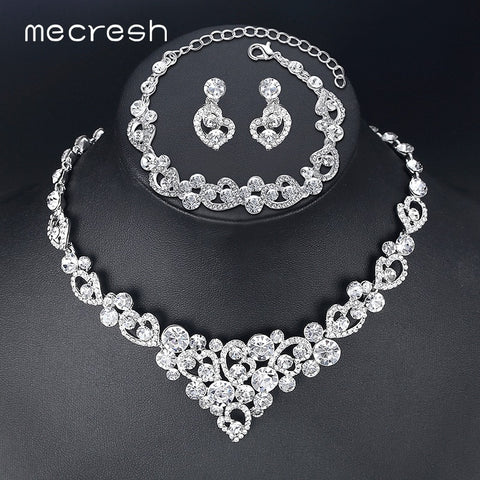 Mecresh Crystal Bridal Jewelry Sets Heart Shape Wedding Necklace Earrings African Beads Jewelry Sets Accessories TL310+SL285