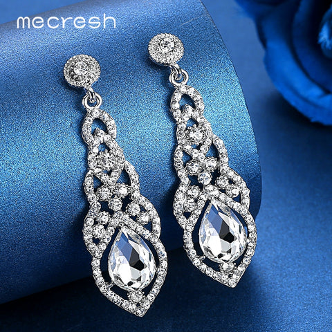Mecresh Crystal Wedding Drop Earrings for Women Silver Black Gold Color Korean Bridal Dangle Earring 2019 Fashion Jewelry EH444