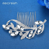 Mecresh Silver Color Rhinestone Flower Leaf Bridal Hair Comb for Girls Crystal Hair Ornaments Jewelry Wedding Hair Accessories