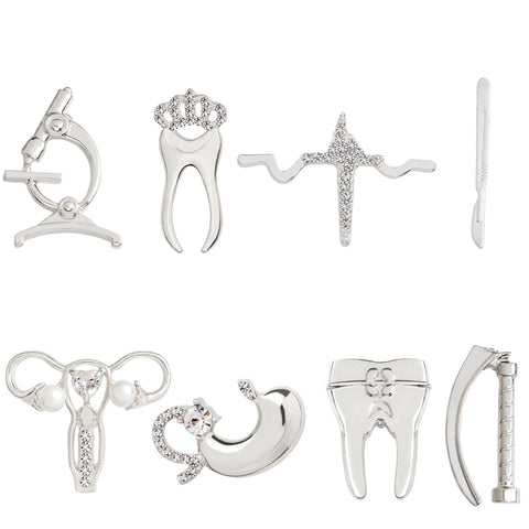 Medical Brooch Alloy Tooth Microscope Laryngoscope Scalpel Heartbeat Stomach Women's womb Brooches Pins Badges for Doctor Nurse