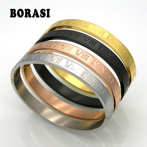 Men And Women Stainless Steel Rose Gold Color Couples Bracelet Carving Roman Numeral Lover Cuff Bracelet Bangle Wedding Jewelry