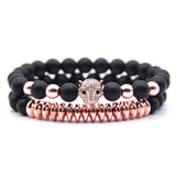 Men CZ Zirconia Leopard head Charms Bracelets  8mm Natural stone Matte Beads Bracelet  For Women jewelry gifts pulseras