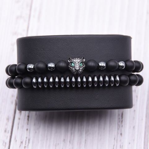 Men CZ Zirconia Leopard head Charms Bracelets  8mm Natural stone Matte Beads Bracelet  For Women jewelry gifts pulseras