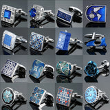 Men's French shirts cufflinks wholesale environmental protection enamel  baking polishing Blue crystal pattern cufflinks