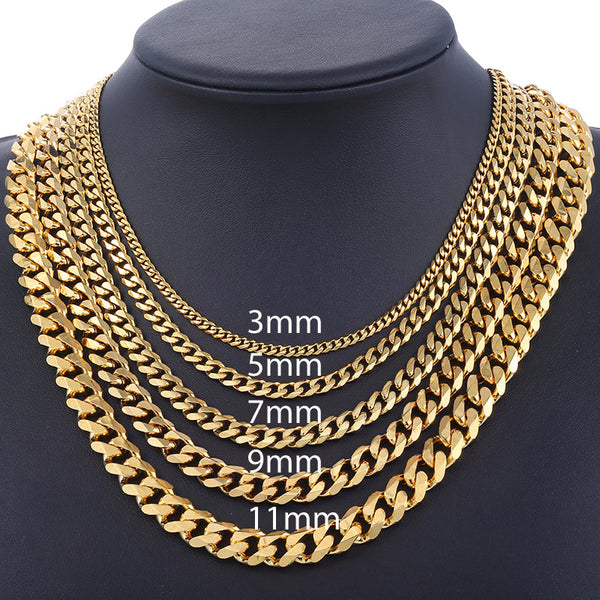 Mens Necklaces Chains Stainless Steel Silver Black Gold Necklace for Men Women Curb Cuban Davieslee Jewelry 3/5/7/9/11mm DLKNM08