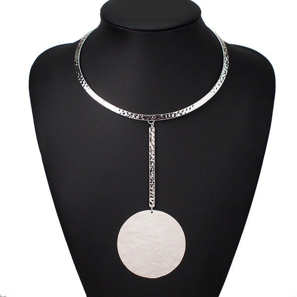 Metal Choker Necklace Maxi Big Circle Pendants Torques Statement Collar Necklaces Women Golden Silver Color Jewelry UKMOC
