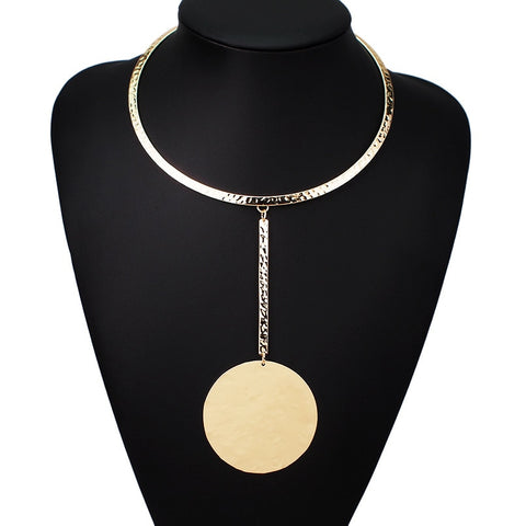 Metal Choker Necklace Maxi Big Circle Pendants Torques Statement Collar Necklaces Women Golden Silver Color Jewelry UKMOC