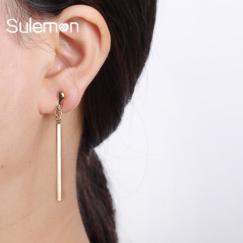 Metal Strip Clip On Earrings Women Fashion No Ear Hole Earring Trendy Simple Style Gold-color Geometric Clip Earrings  CE18