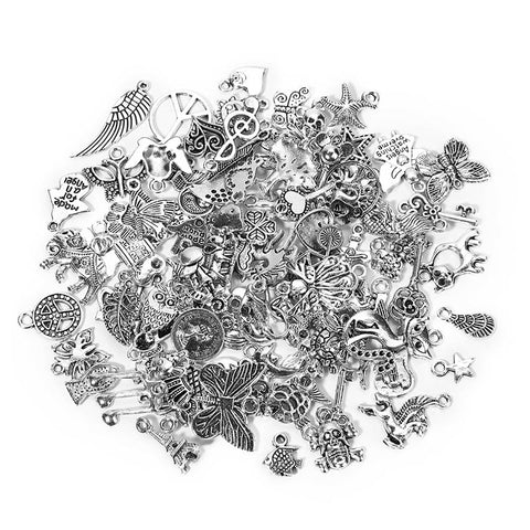 Mibrow 50pcs/lot Antique Silver Color Mixed Anchor Animal Charms Pendants for Necklace DIY Jewelry Making Accessories