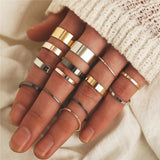 Modyle 12 pc/set Charm Gold Color Midi Finger Ring Set for Women Vintage Boho Knuckle Party Rings Punk Jewelry