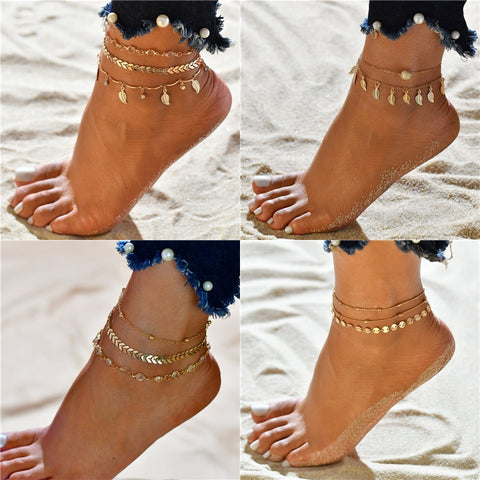 Modyle Bohemian Beads Ankle Bracelet for Women Leg Chain Round Tassel Anklet Vintage Foot Jewelry Accessories