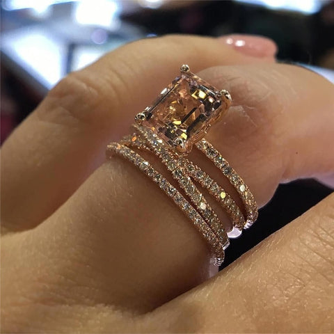 Modyle Rose Gold Color Wedding Rings For Women Bijoux Champagne CZ Stone Engagement Ring Dropshipping