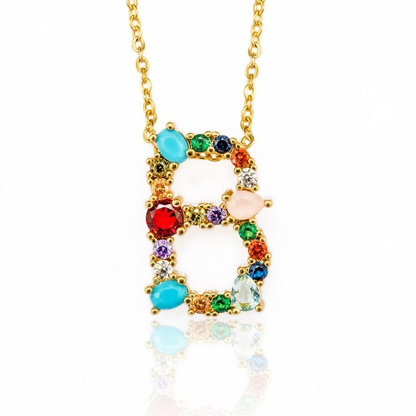 Multicolor fashion charm Gold 26 Alphabet pendant necklace micro pave zircon initial letter necklaces Couple Name necklace
