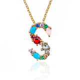 Multicolor fashion charm Gold 26 Alphabet pendant necklace micro pave zircon initial letter necklaces Couple Name necklace