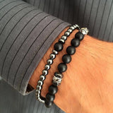 NAIQUBE 2pcs/set Fashion Men Bracelet Stainless Steel Chain Stone Bead Bracelet For Men Jewelry Gift Classic Pulsera Hombre