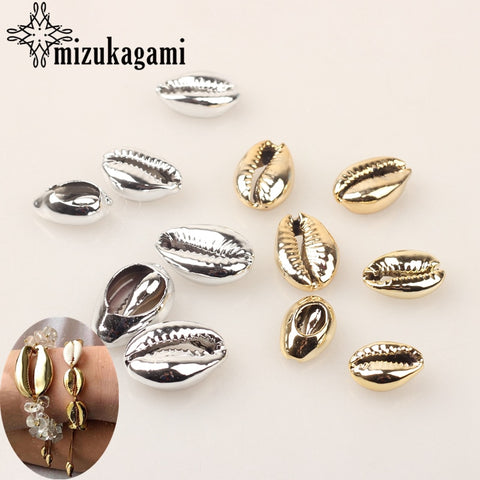 Natural Cowrie Shells Connect Charms Beads 10pcs/lot Golden Silver Plating For DIY Bohemia Jewelry Bracelet Making Accessories