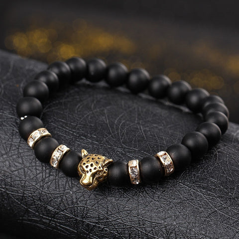 Natural Stone Beads Men Bracelets Lucky Charm Matte Black 8mm Bead Onyx Stone Matt Tiger Leopard Bracelets For Men Jewelry gift