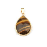 Natural Stone Pendant Water Drop Shape Pendants Agates/ RoseQuartz/Tiger Eye Charms for Necklaces Jewelry Making 3.5*2.4*0.7cm